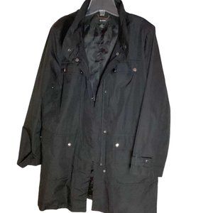 Alfani Womens Black Rain Coat Jacket Size L Hooded Lined Lightweight Windbreaker